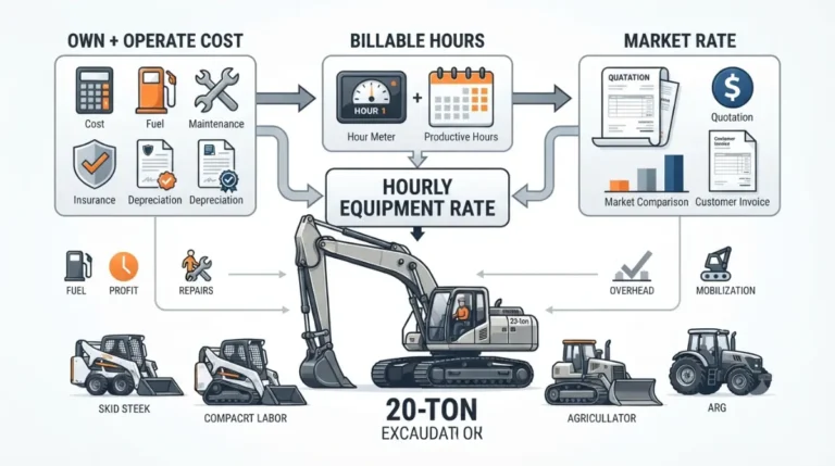 Equipment Rates explained through owning costs, billable hours, and market pricing for construction machines